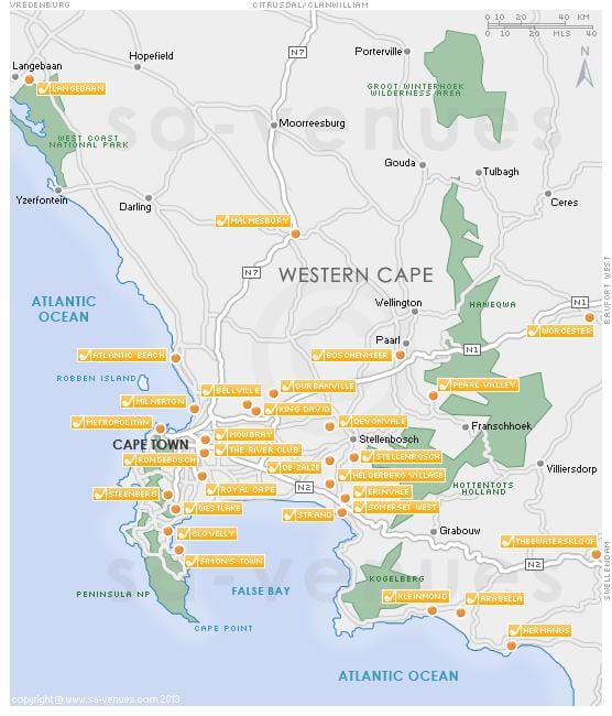 kart over Cape Town golf kurs