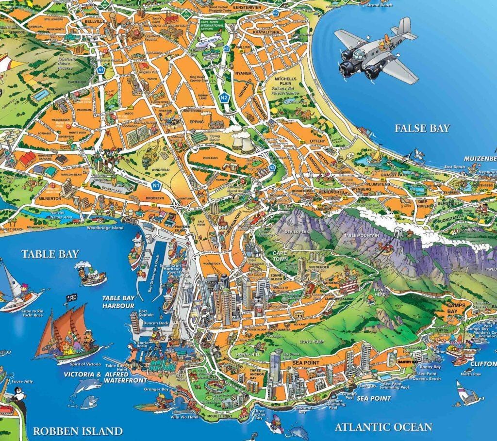 kart over Cape Town og havnen