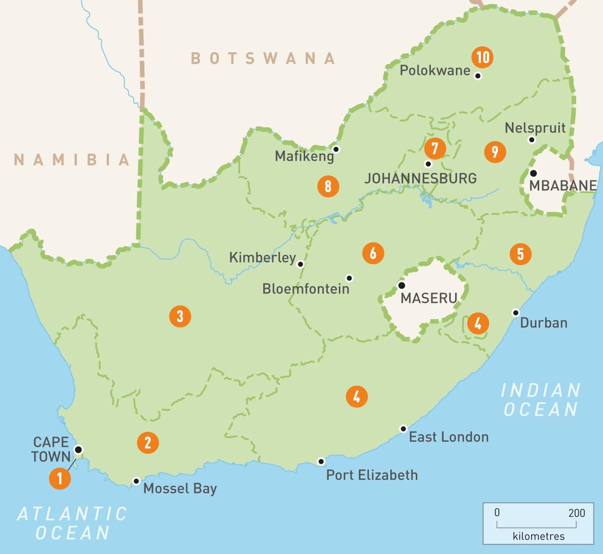 Cape Town, Sør-Afrika på et kart