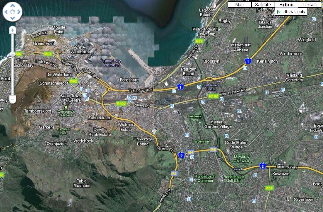 kart over Cape Town satellitt