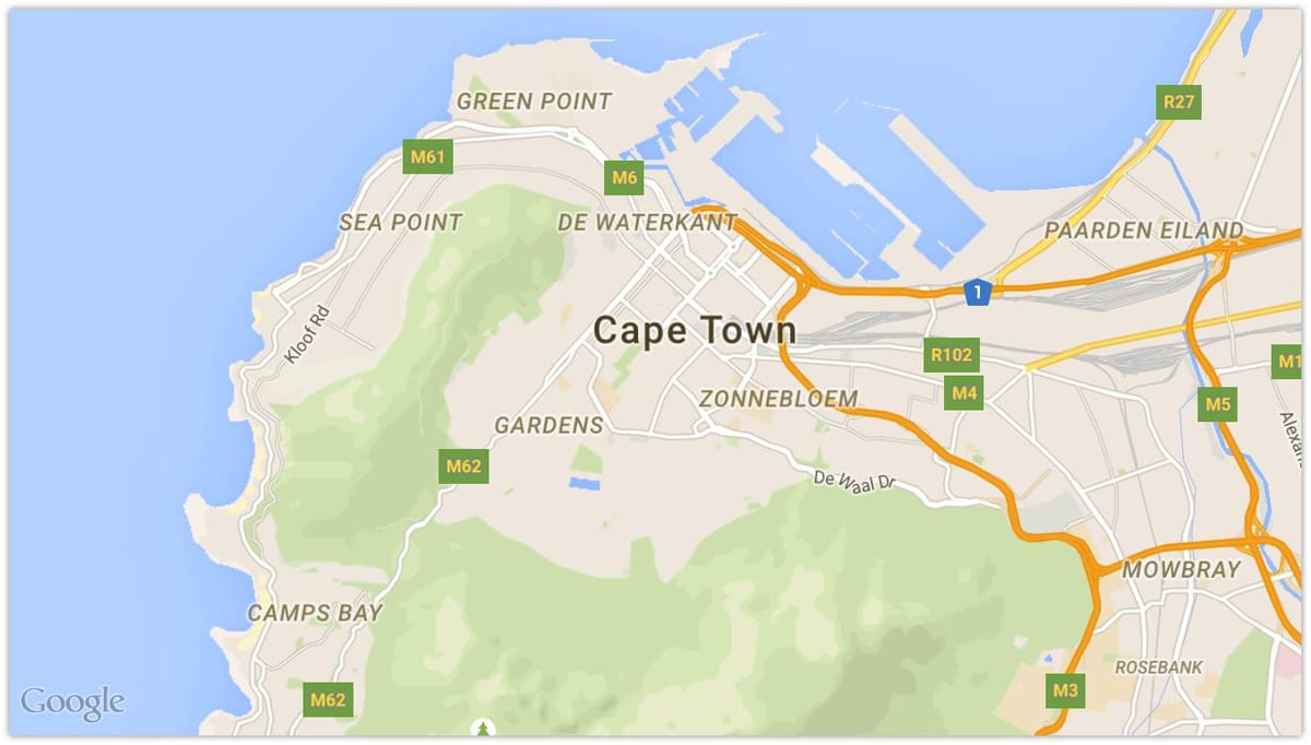 kart over de waterkant i Cape Town