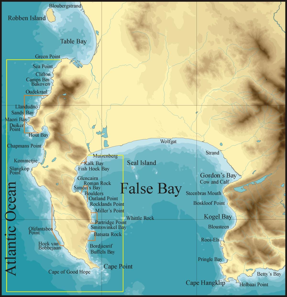 kart av false bay Cape Town
