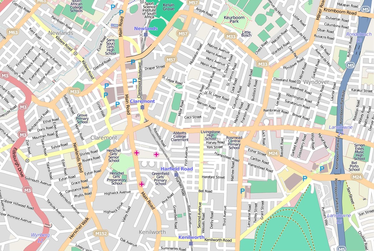 kart av antenne kart over Cape Town