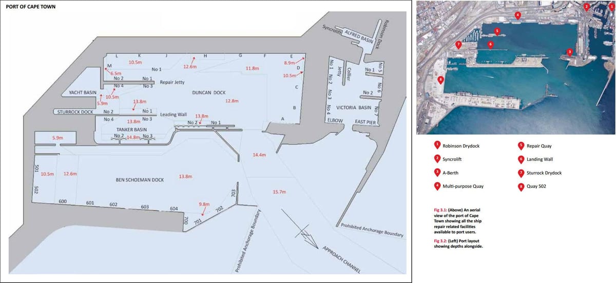 kart over havnen i Cape Town