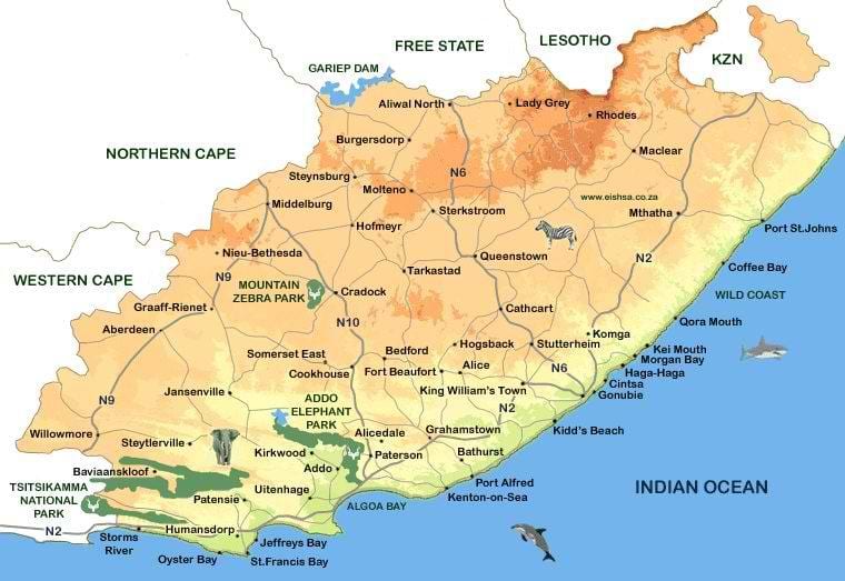 kart av eastern Cape Towns