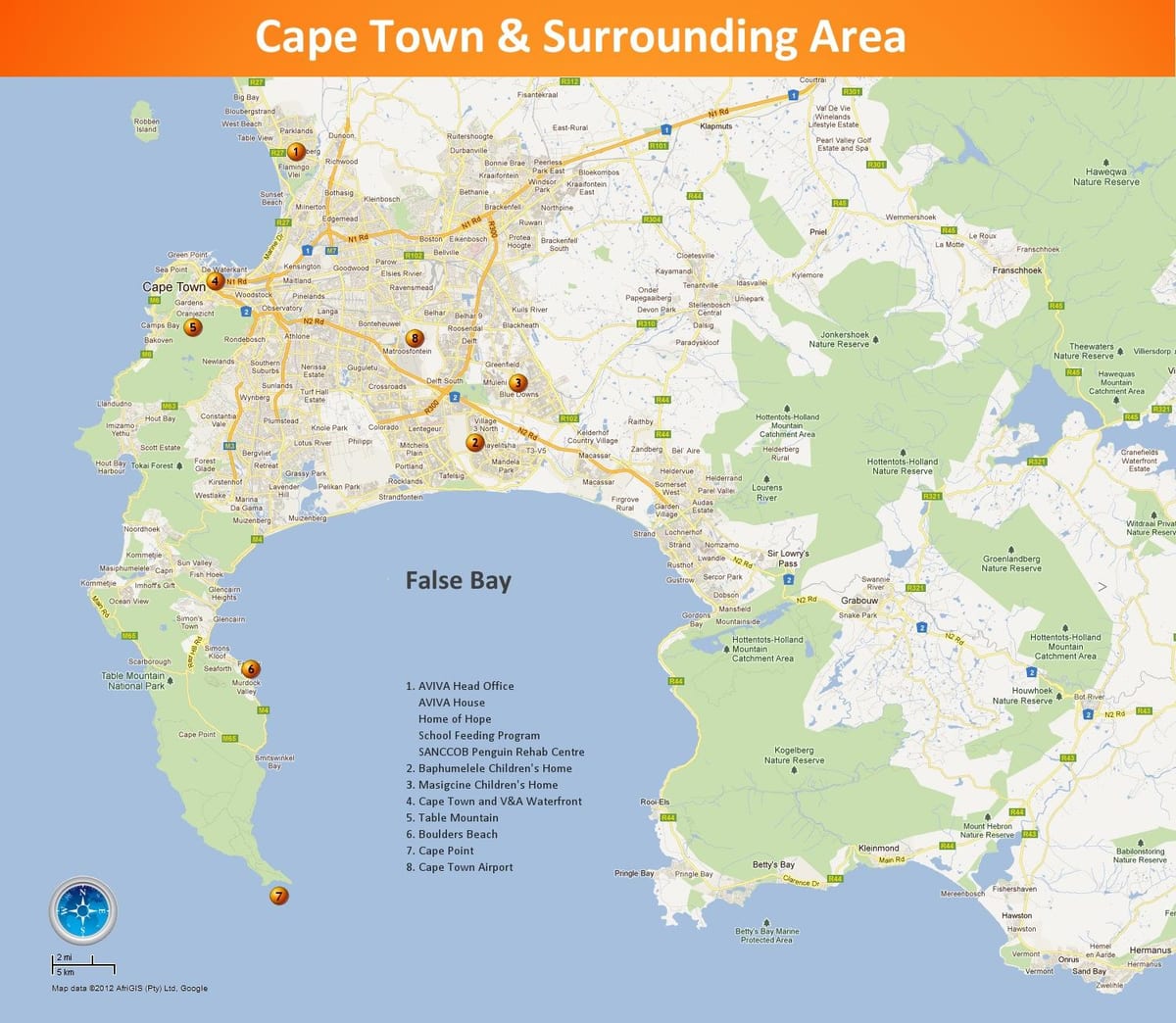 kart av Cape Town, Sør-Afrika