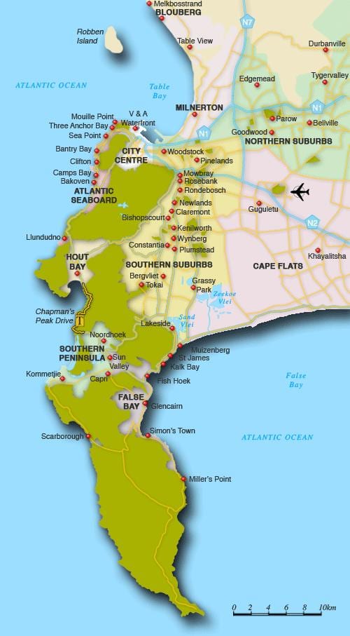 kart over nordlige forstedene i Cape Town