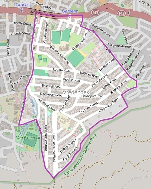 kart over vredehoek Cape Town
