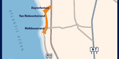 Kart over vest-stranden, Cape Town