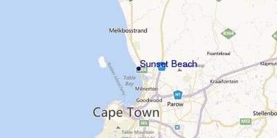 Kart av sunset-stranden, Cape Town